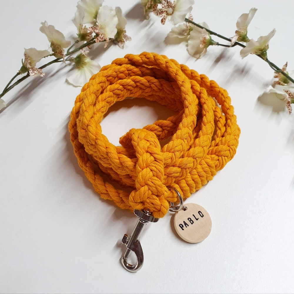 🐶 5 for $15 * Pablo Mustard Yellow Macrame Cord Braided Dog Leash